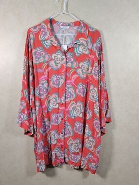 H191 Z Supply Coral Floral Button-Front Tunic Top XL NWT